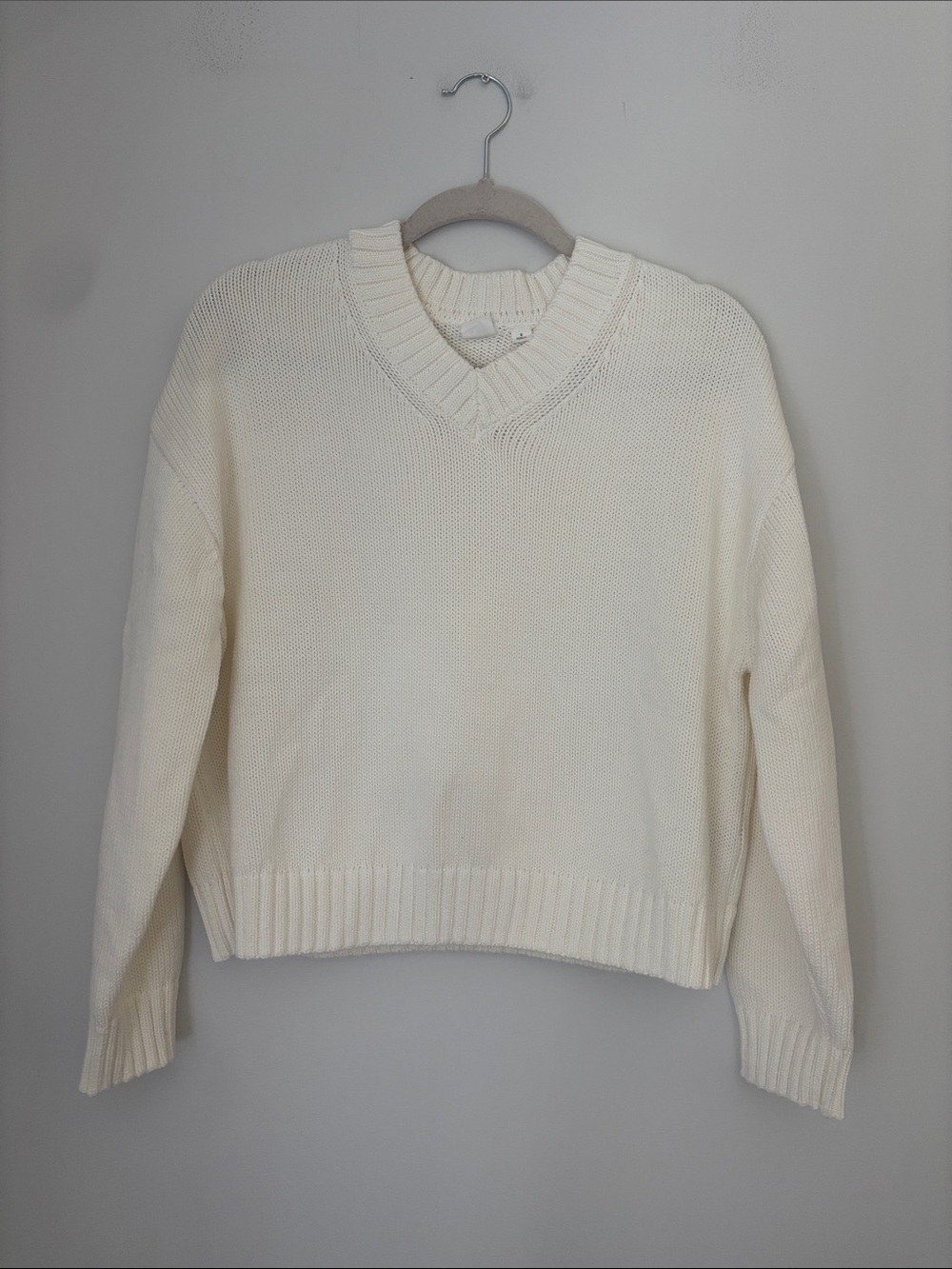 GAP Women's White 100% Cotton High V Neck Knit Sweater Size Small